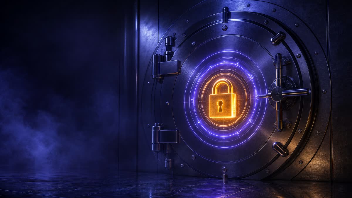 Digital vault with a golden padlock representing platform security